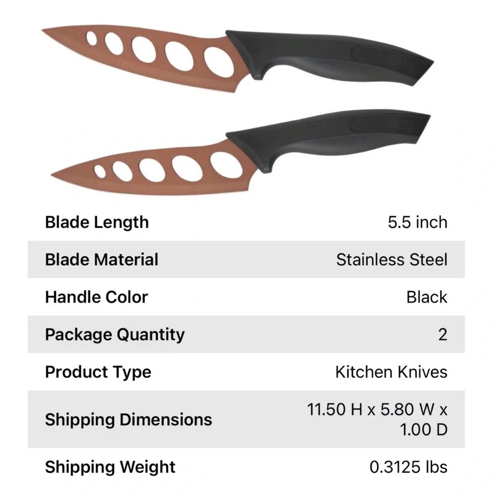 NEW Copper Knife 2 Pack Stainless Steel Copper Coating Stays Sharp Forever 9.75”